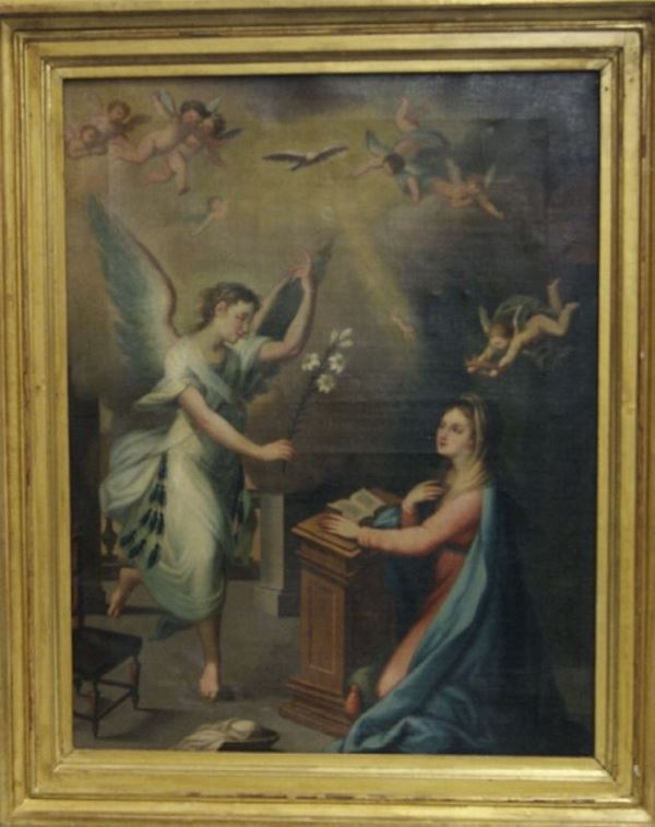Scuola toscana sec.XVIII, ANNUNCIAZIONE, olio su tela cm 93x70