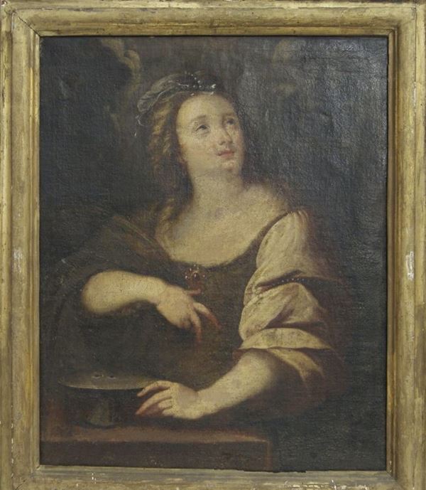 Scuola Italiana sec.XVIII, SANTA LUCIA, olio su tela presenta restauri, cm 58x70