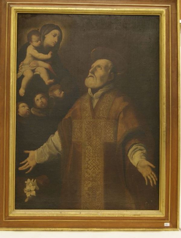 Scuola del'Italia Centrale sec. XVII, SANTO IN ESTASI, olio su tela,  cm 135x98