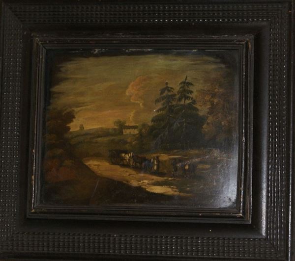 Dipinto, PAESAGGIO CAMPESTRE, olio su metallo, cm 25x20