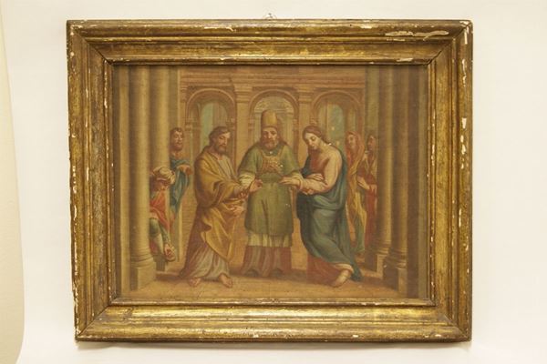 Scuola Italia centrale sec. XVIII, MATRIMONIO DELLA VERGINE, olio su tela,  cm 57x42