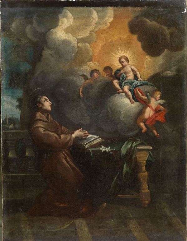Scuola Italia Settentrionale secc. XVII-XVIII, SANT'ANTONIO IN PREGHIERA, olio su tela, cm 80x60, senza cornice