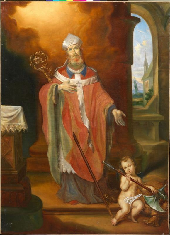 Scuola Italiana  fine sec. XIX,  SANTO VESCOVO, olio su tela, cm 141x100, senza cornice