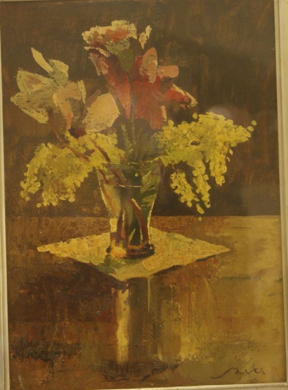 Giulio Salti  VASO DI FIORI  olio su cartone cm 36x26