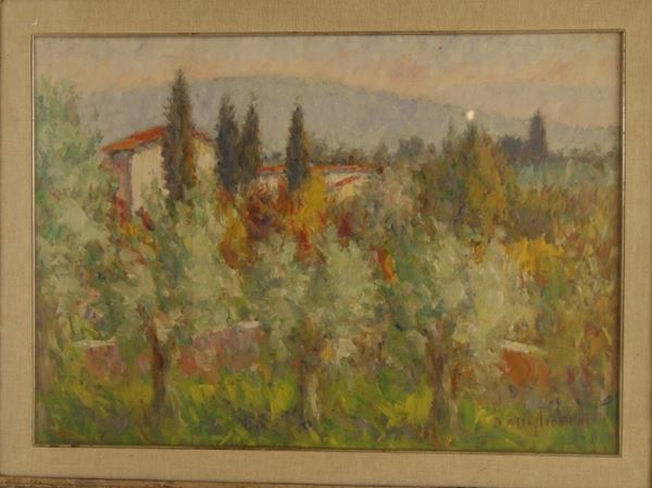 Dino Migliorini PAESAGGIO TOSCANO  olio su masonite  cm 70x50