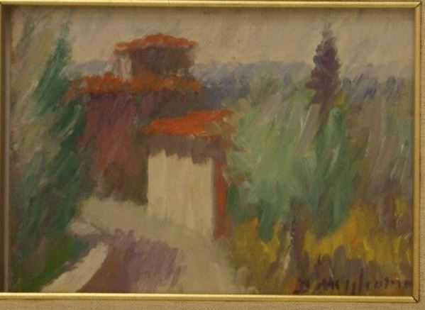 Dino Migliorini STRADA DI CAMPAGNA  olio su masonite  cm 15.5x21