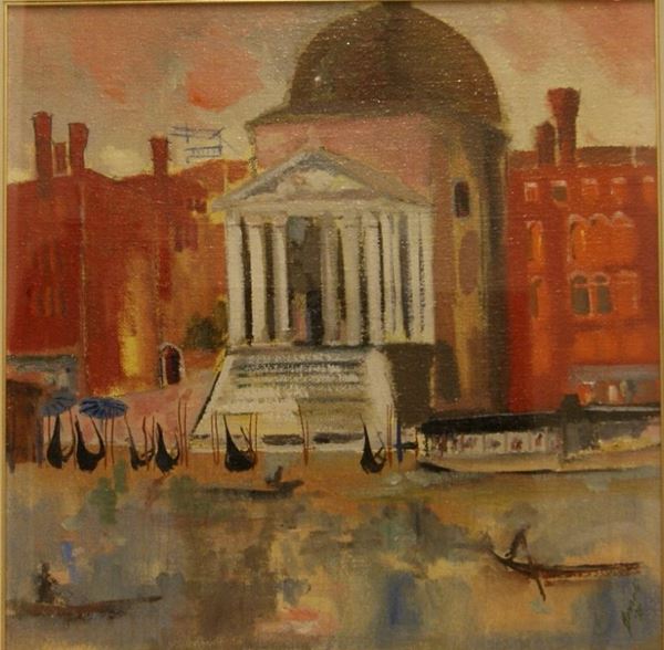 Renato Borsato  VEDUTA DI VENEZIA  olio su tela  cm.71x71