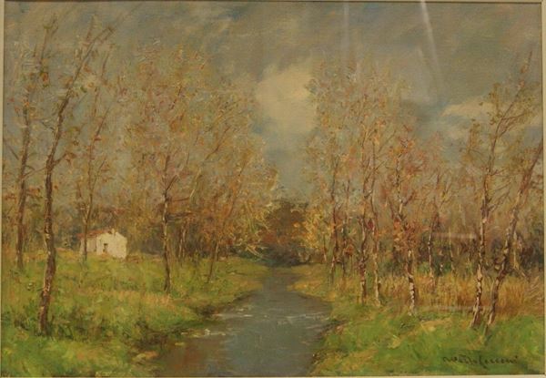 Alberto Cecconi  AUTUNNO SUL FIUME  olio su tela cm 35x50