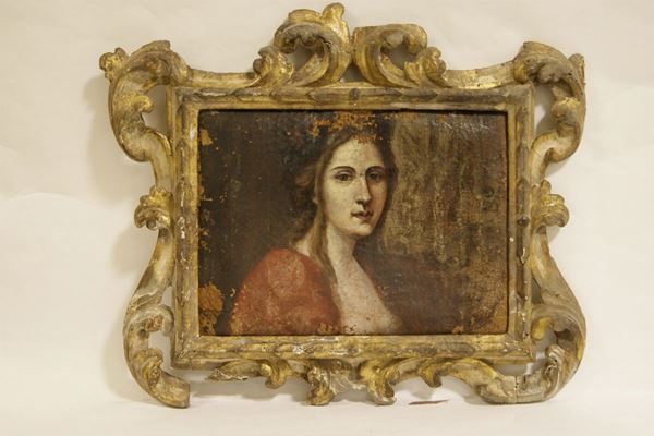 Scuola Italiana sec. XVIII, RITRATTO FEMMINILE, olio su tela, cm 25x35, cadute di colore e svelature