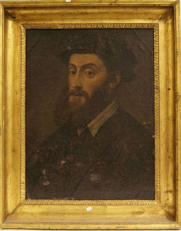 Scuola Italiana, sec. XIX, RITRATTO DI GENTILUOMO, olio su tela cm  56x42,5, danni