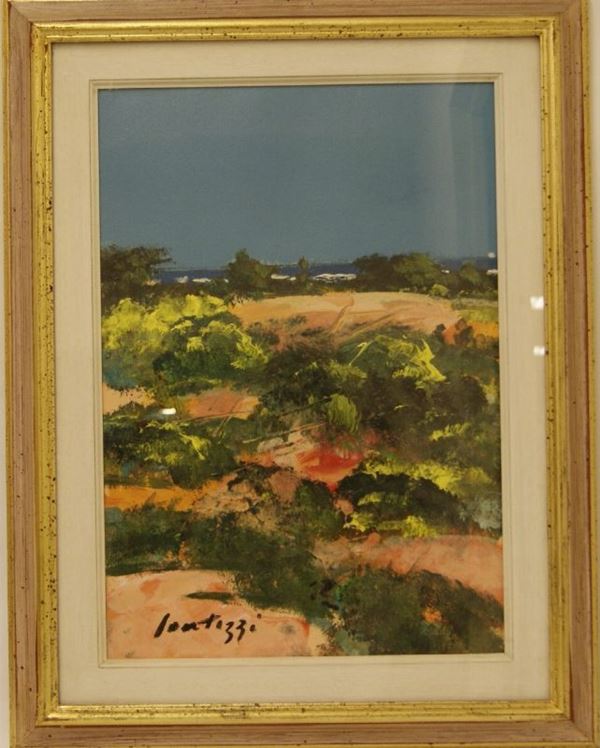 Sergio Scatizzi,  PAESAGGIO,  olio su carta, cm 50x35