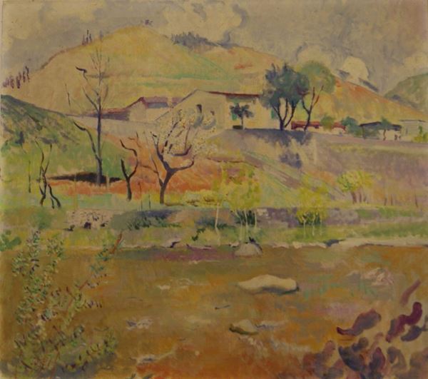Gordigiani,  dipinto ad olio su tela  PAESAGGIO DI CAMPAGNA,  cm 73x65