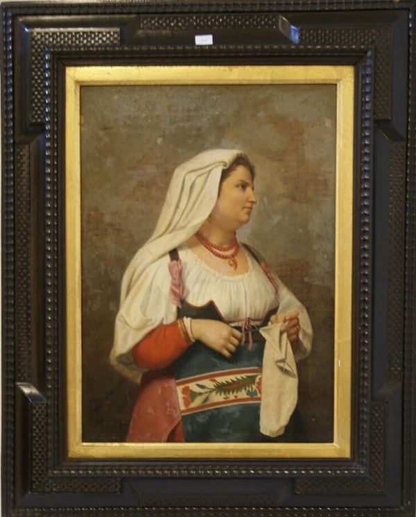 Scuola Italiana del  sec. XIX  RITRATTO FEMMINILE,   olio su tela cm 54x38