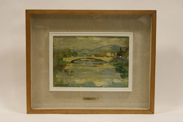 Giulio Salti, PONTE SAN NICCOLO', olio su cartone, cm 18x26