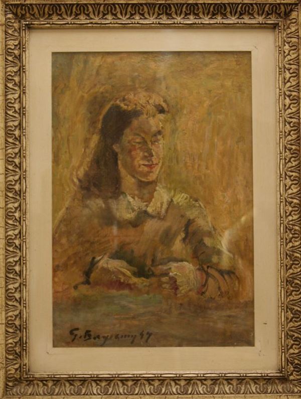 Guido Borgianni,  FIGURA FEMMINILE,  olio su tela, entro cornice, cm 73x50 firmato e datato '47
