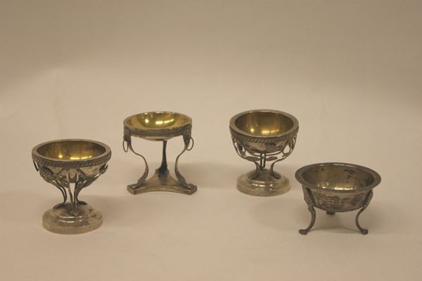 Quattro saliere, sec. XIX,  in argento lavorato