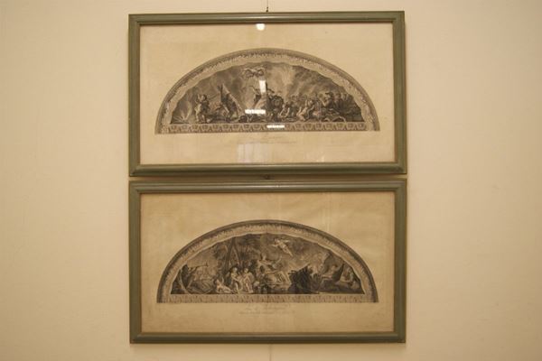 Coppia di stampe, sec.XIX,  Germania e Spagna, cm 37x83