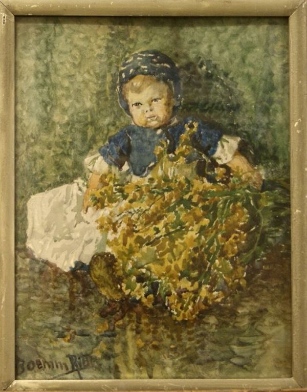 Boemm Ritta (Budapest 1868-1948),  BAMBOLOTTO,  acquerello su carta, cm 30x40