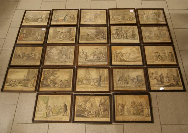 Ventitre stampine, sec. XIX,  PROVERBI,  cm 29x23 difetti e mancanze