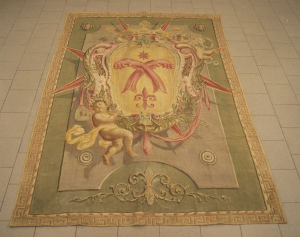 Succo d'erba, sec. XIX, raffigurante stemma con putti, cm 285x206