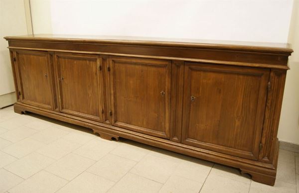 Credenza, in legno, con quattro sportelli,  cm 295x55x94, costruita con materiale antico