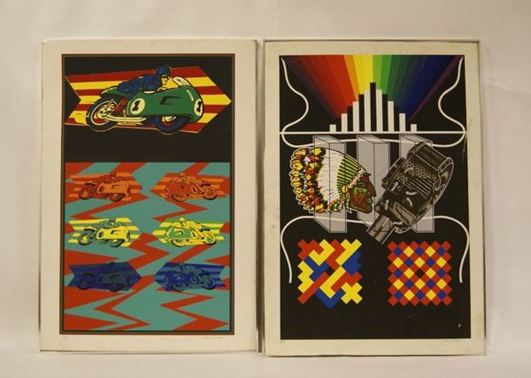 Due litografie di Peter Philips, tiratura 85100 e 17100, difetti, cm 100x70