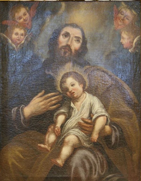 Scuola Toscana, sec. XVIII,  SAN GIUSEPPE CON BAMBINO,  olio su tela, cm 67x52
