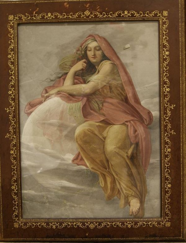 Acquerello, inizi sec. XX,  FIGURA FEMMINILE SEDUTA, cm 55x40