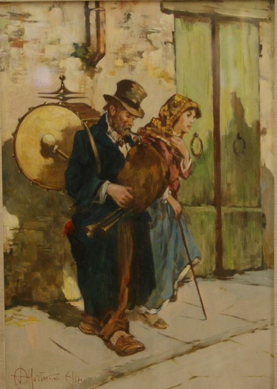 Aldo Affortunati  Musica e Miseria  dipinto ad olio su cartone cm. 50x35
