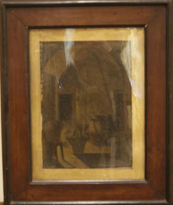 Scuola Italiana, sec. XIX  INTERNO olio su tela, cm 31x23, siglato