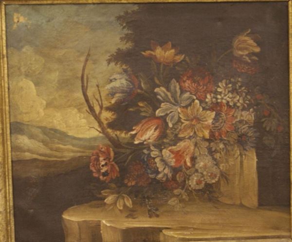 Dipinto nello stile del sec. XVIII FIORI  olio su tela, cm 38x44