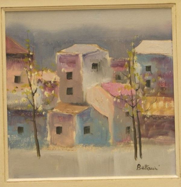Bettarini CITTA'  olio su tela, cm 30x30
