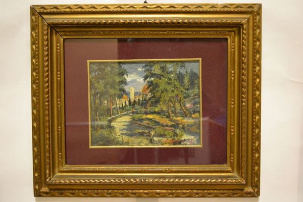 Scuola italiana, sec. XX VEDUTA DI FIRENZE olio su cartone, cm 15x19,5