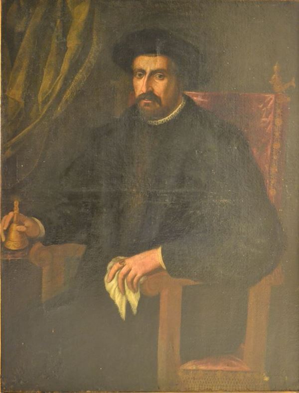 Scuola Italia Settentrionale, sec. XVIII RITRATTO DI GENTILUOMO SEDUTO  olio su tela, cm 133x102