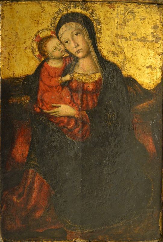 Scuola Italiana, sec. XVI MADONNA DELL'UMILTA' olio su tavola, cm.40x27  presenta estesi interventi di restauro