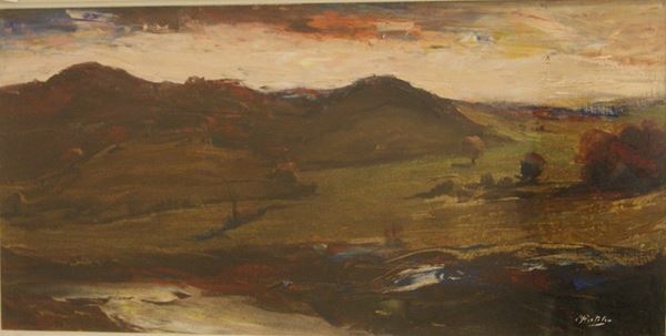Rutilio Muti  PAESAGGIO olio su compensato, cm 40x80