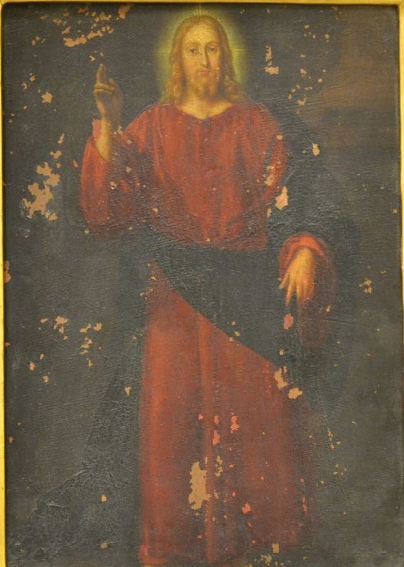 Scuola Italiana, sec. XVIII CRISTO BENEDICENTE olio su rame, cm 31,5x21,5  in cornice coeva, cadute di colore