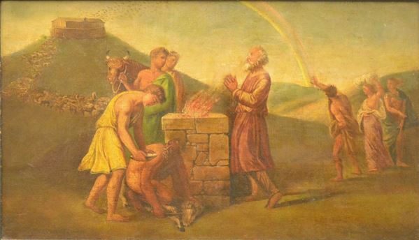 Scuola Italiana, sec. XIX SCENA BIBLICA  olio su tela, cm 64x111 rintelato