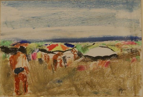 Salvatore Magazzini SPIAGGIA pastello su carta, cm 50x32