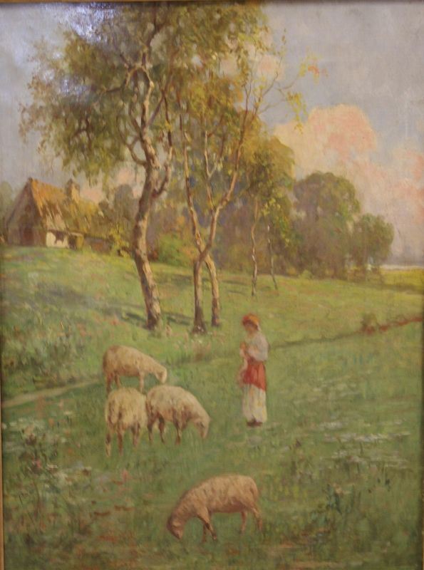Liciano Barzanti, sec. XX PASTORE CON PECORE olio su tela, cm 50x35