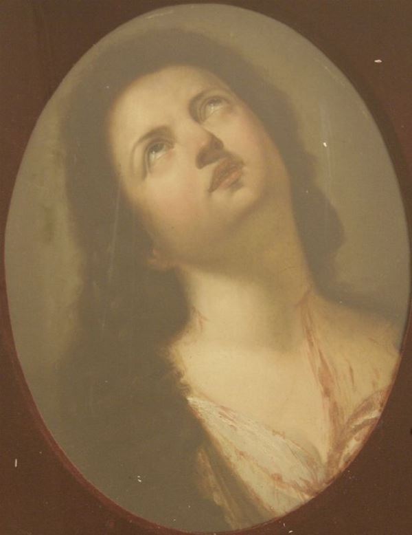 Scuola Italiana, sec. XIX VOLTO FEMMINILE olio su carta, cm 46x41 difetti