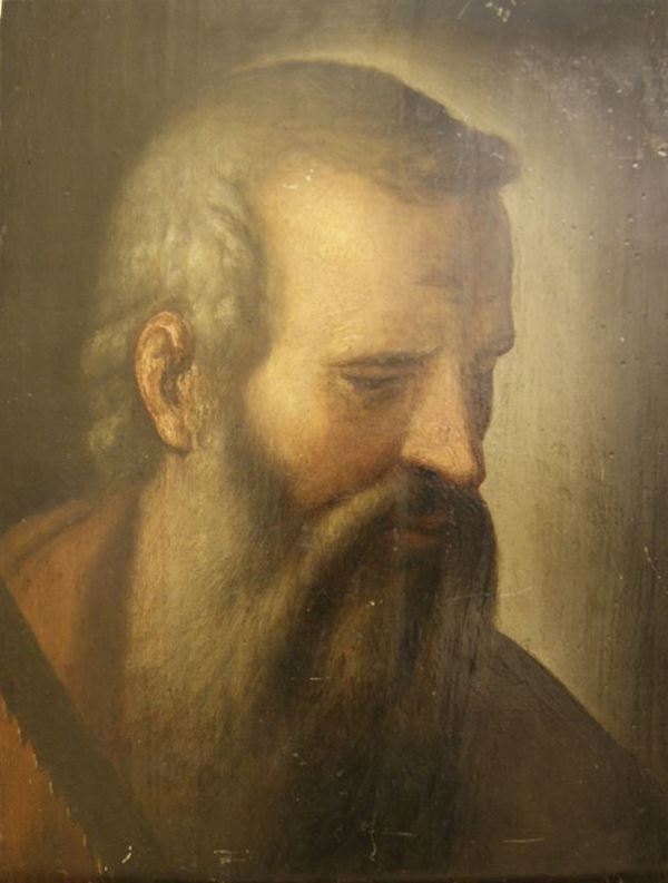 Scuola Italiana, sec. XVIII VOLTO RELIGIOSO olio su tavola, cm 45x34