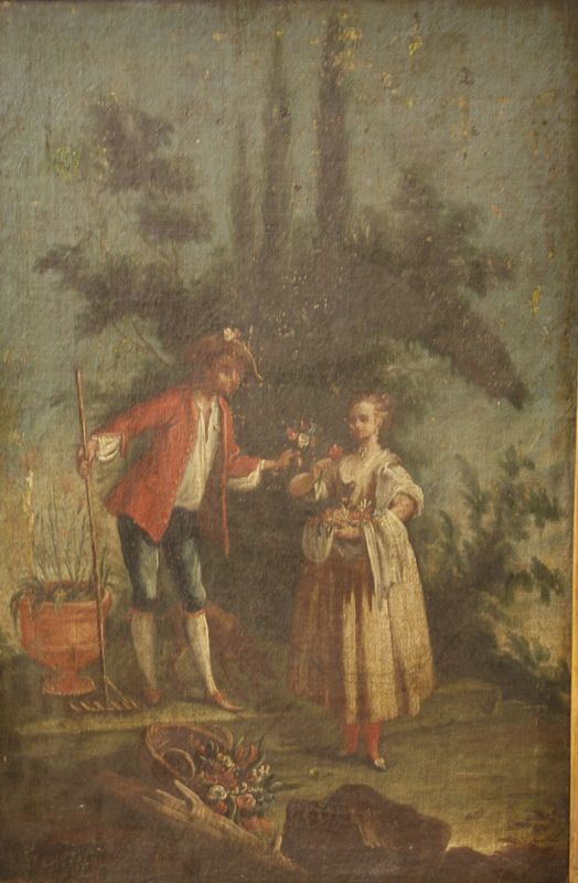 Scuola Veneta, sec. XVIII SCENA GALANTE olio su tela, cm 47x31