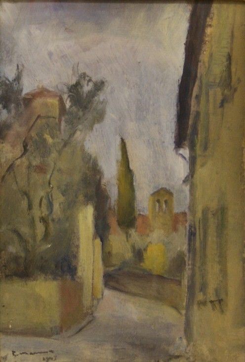Rodolfo Marma (Firenze 1923-1998) VIA SAN LEONARDO olio su tavoletta, cm 16x25  datato 1947