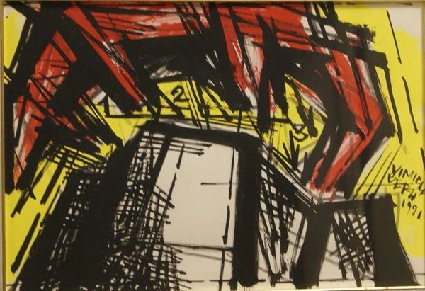 Vinicio Berti ( Firenze 1921-1991) ASTRATTO  tecnica mista su carta, cm 34,5x50 datato 1971