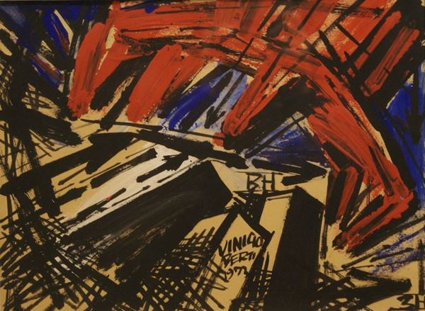 Vinicio Berti ( Firenze 1921-1991) IMMAGINE ANTAGONISTA tecnica mista su cartone, cm 30,5x40,5 datato 1973