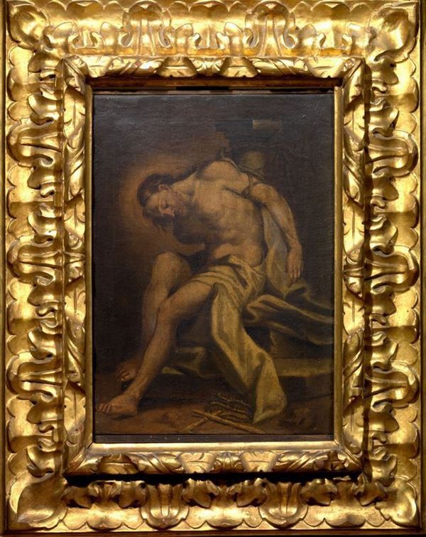 Scuola emiliana, sec. XVII CRISTO ALLA COLONNA olio su tela, cm 38x20
