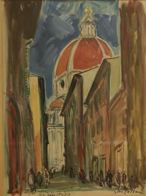Silvio Polloni ( Firenze 1888-1972) VIA DELLO STUDIO A FIRENZE acquerello su carta, cm 53x40
