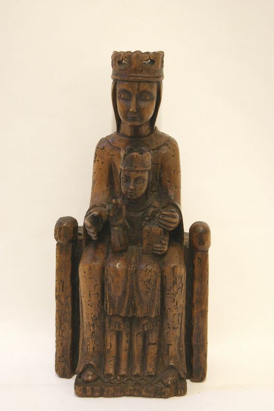 Scultura, Spagna sec. XVI, Madonna con bambino sul trono, in legno, cm 38x17