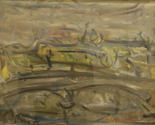 Enzo Pregno (Firenze 1898 - 1966) PONTE olio su tela, cm 40x50  - Asta Arredi e Oggetti d'Arte, Mobili e Dipinti Antichi - Poggio Bracciolini Casa d'Aste